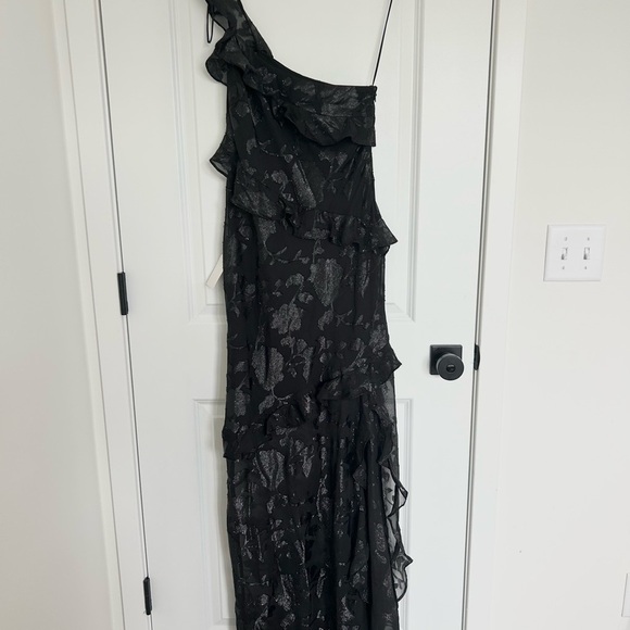 NWT Astr Black One Shoulder Cocktail Andrea Ruffle Dress Gown Sparkle Ruffle - Picture 4 of 7